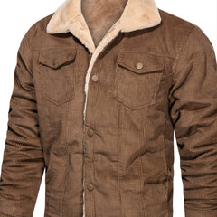 Men's Winter Corduroy Plush Jacket with Zipper Pocket