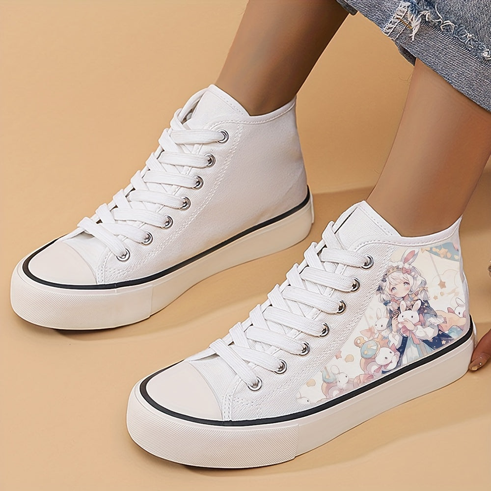 Anime Girl Pattern Lightweight High Top Breathable Canvas Sneakers