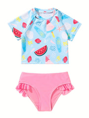 Girls Watermelon Graphic Top & Ruffle Trim Briefs Set
