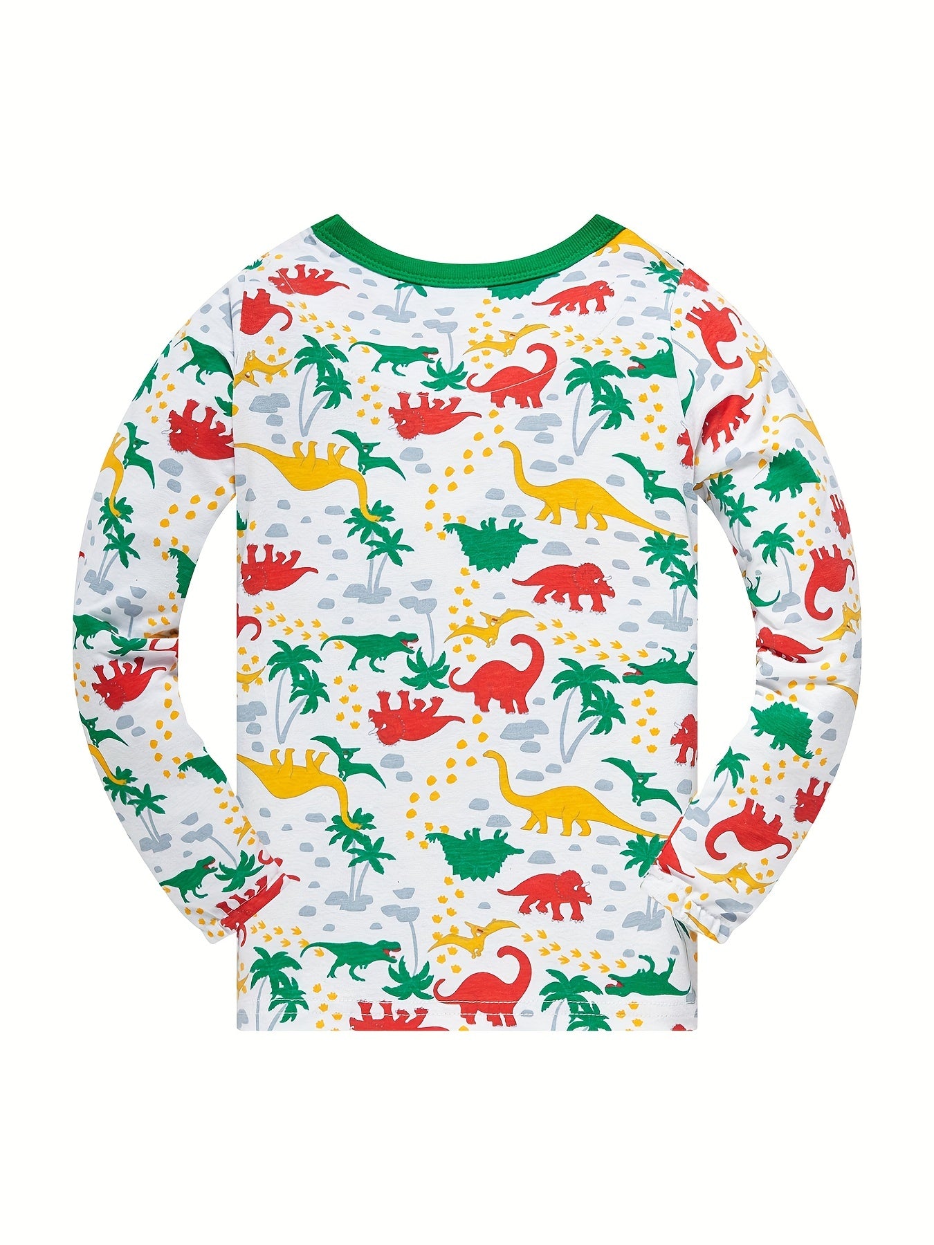 Boys Dinosaur Print Pajamas Set Long Sleeves & Bottoms
