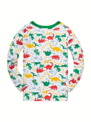 Boys Dinosaur Print Pajamas Set Long Sleeves & Bottoms