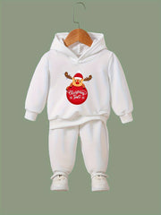 Winter Reindeer Print 2pcs Girls Hoodies Jogger Pants Set For Sports