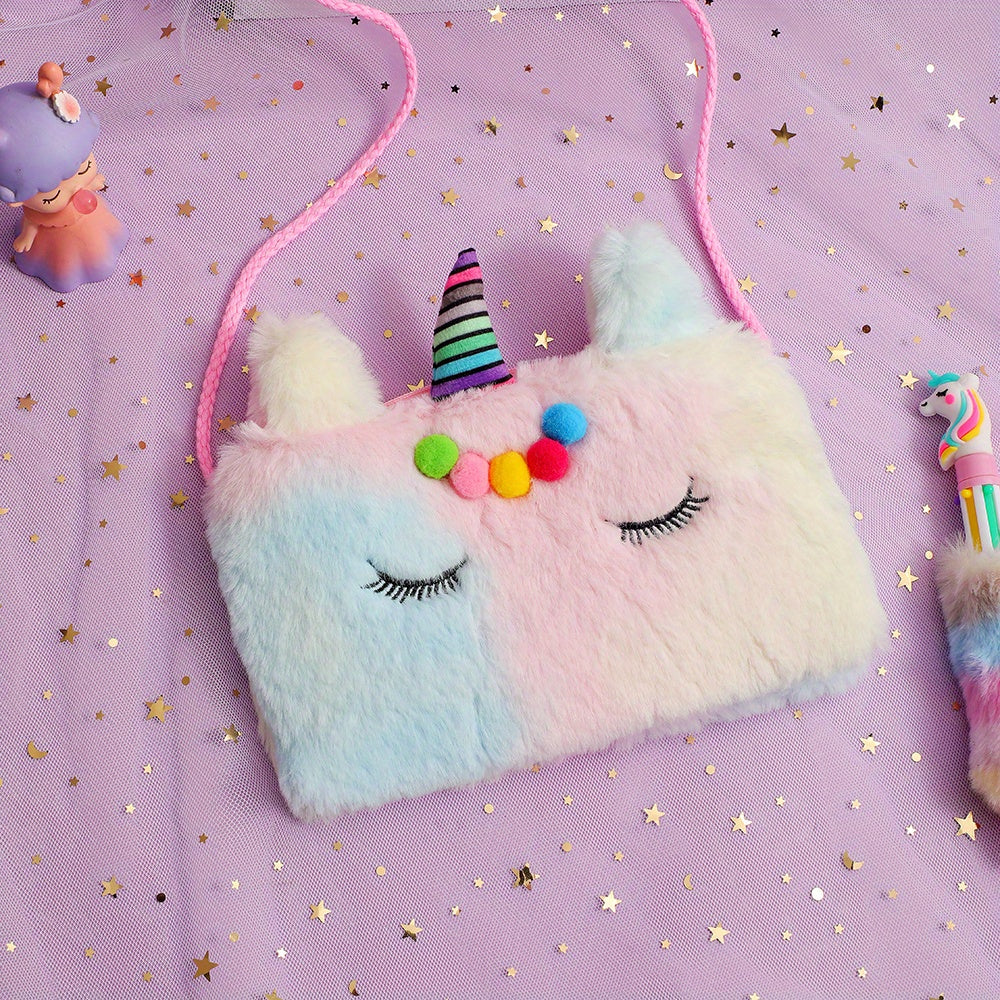 Plush Unicorn Coin Purse Crossbody Bag for Girls