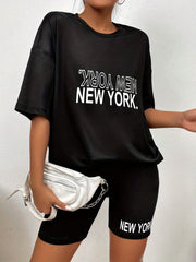 YORK Print Two piece Set Top & Shorts Outfits Women's Clothing