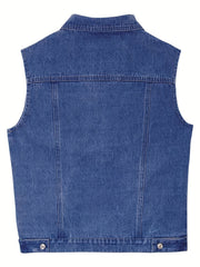 Sleeveless Loose Fit Denim Vest Women's Clothing