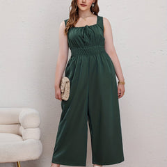 Jumpsuit Tie Front Nipped Waist Square Neck Wide Leg Tank Jumpsuit