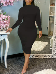 Womens Plus Size Long Sleeve Bodycon Midi Dress