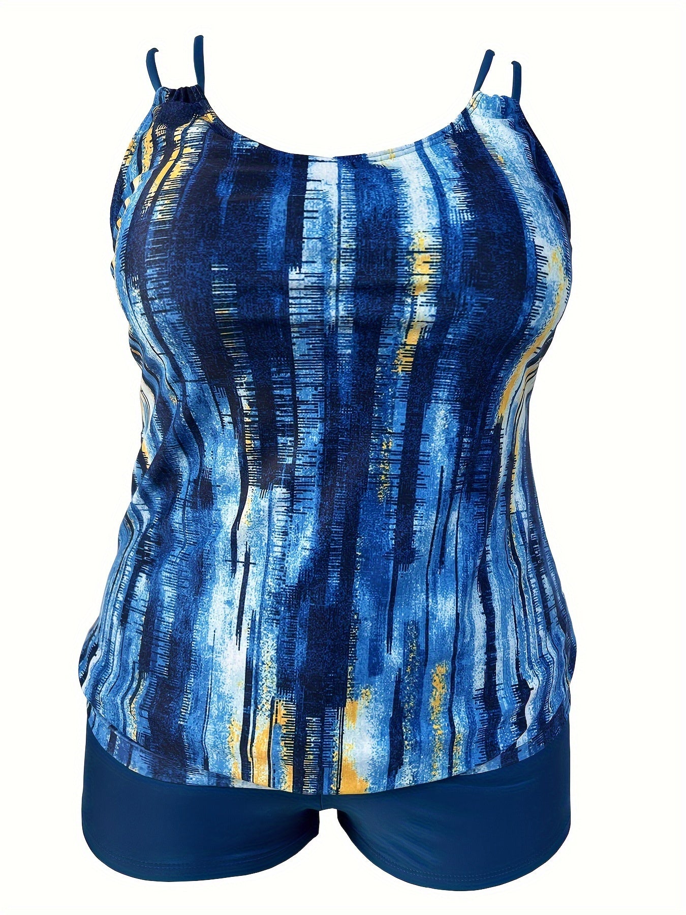 Tie Dye Striped Tankini Set Round Neck Cami Top