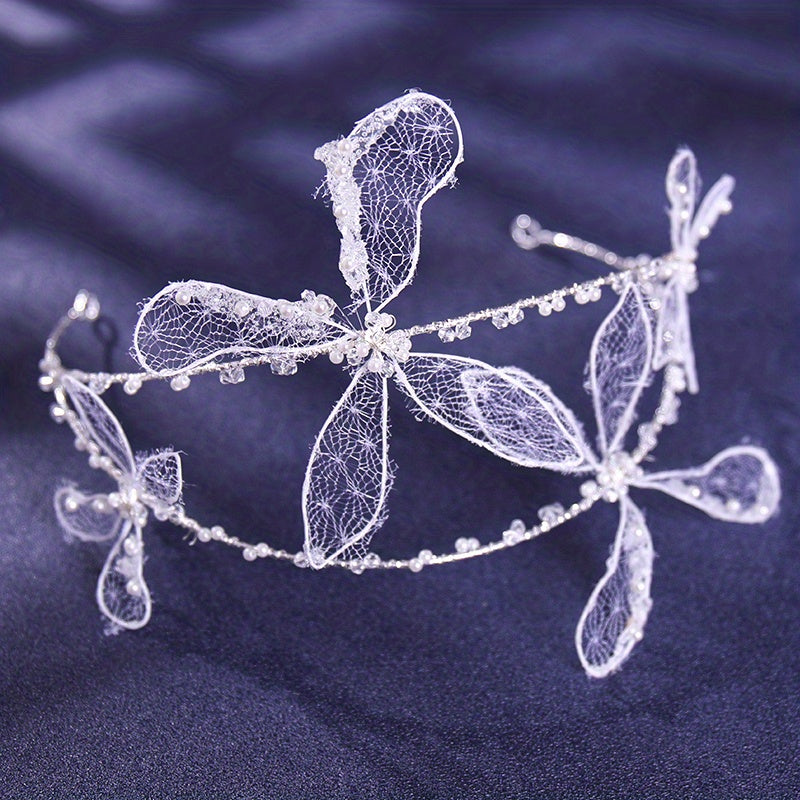 Double Layer Headband With Lace Butterfly Bridal Wedding Hair Accessories