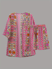 Paisley Print 2pc Set Tribal Kimono & Shorts