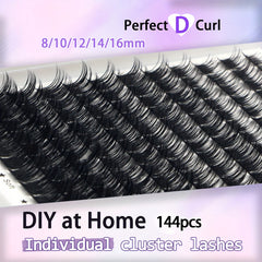 144Pcs D Curling False Eyelash Clusters DIY Extension 8-16mm Mixed Length