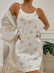 Flower Print Pajama Dress Spaghetti Straps Mini Nightdress