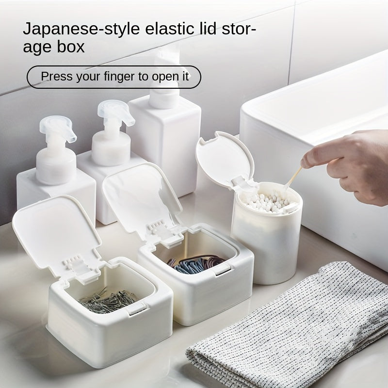 3pcs Desktop Press Storage Box with Lid for Makeup Cotton Swabs