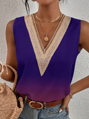 Lace Trim Tank Top Gradient Sleeveless Summer Top