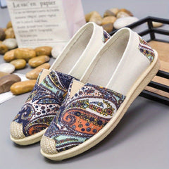 Women's Retro Pattern Canvas Slip-On Sneakers Lightweight Walking Shoes