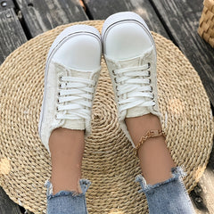 Women's Canvas Sneakers Round Toe Lace Up Low Top Walking Shoes