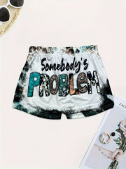Sexy Letter Print Skinny Shorts for Women
