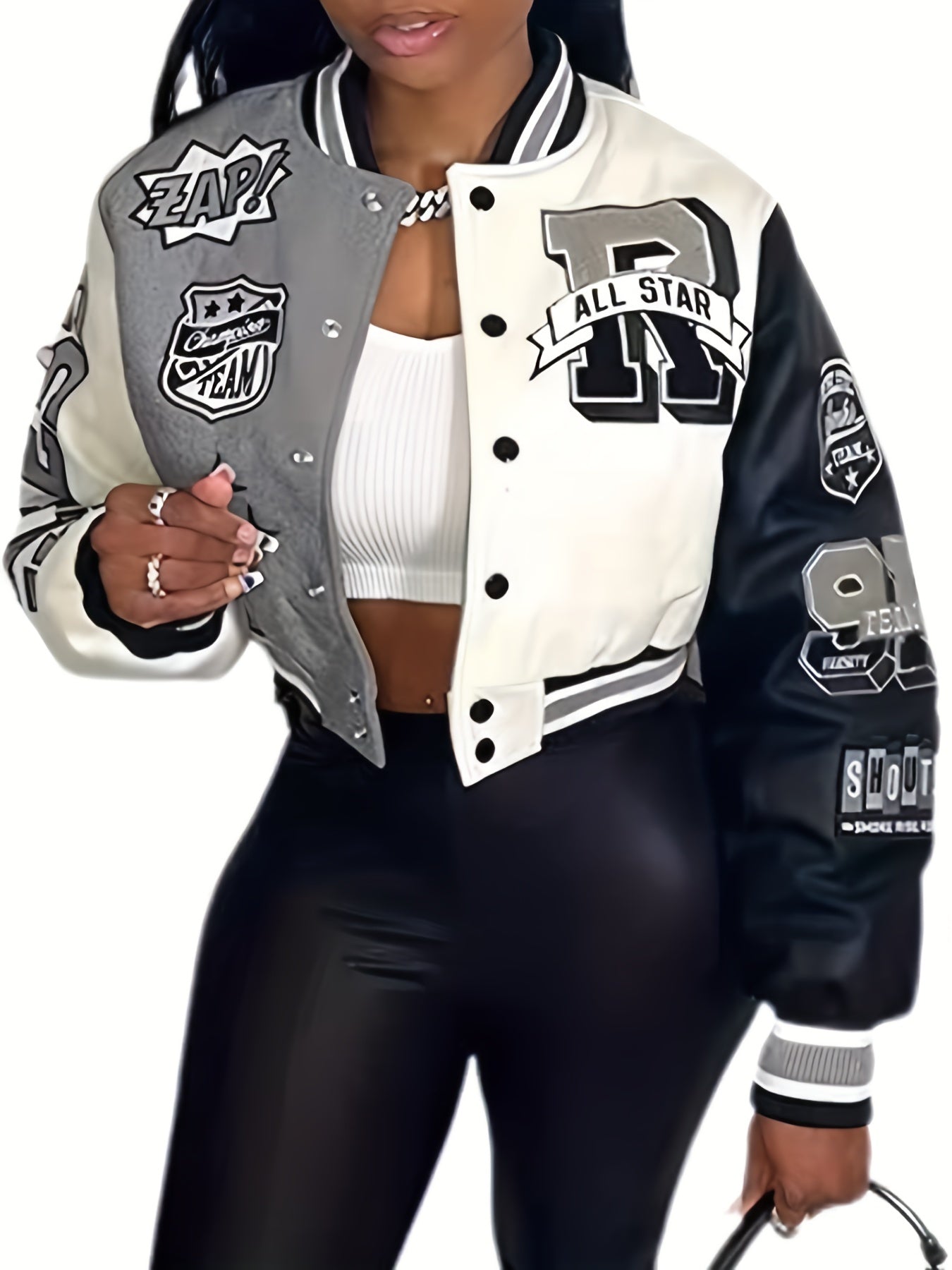 Button Front Varsity Jacket Casual Long Sleeve Baseball Neck Outerwear