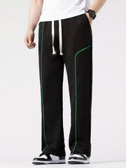Contrast Stitching Joggers Men's Casual Loose Fit Stretch Waist Drawstring Pants