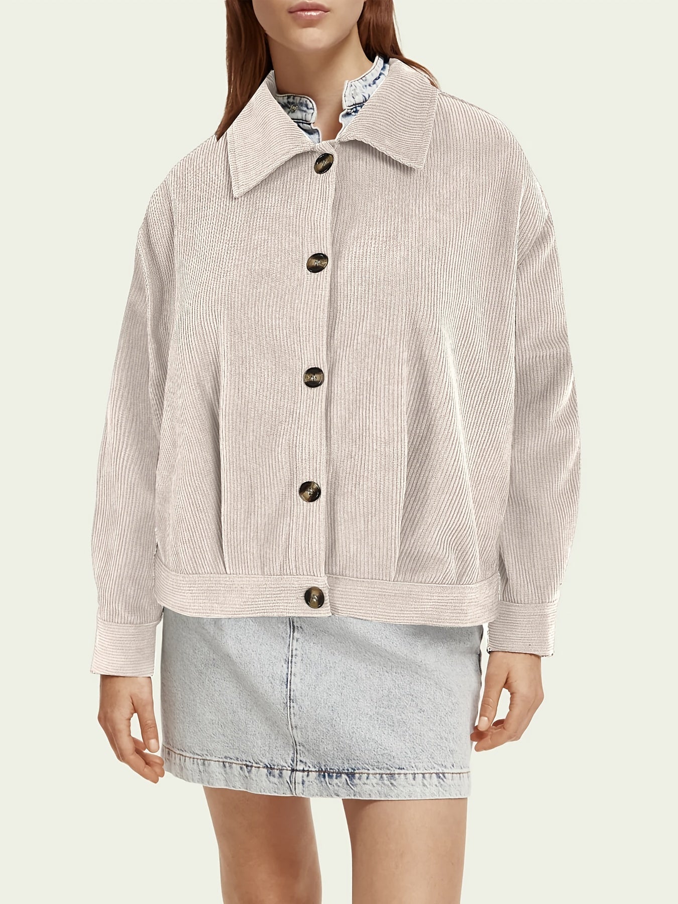 Solid Button Front Jacket Casual Collar Long Sleeve Outerwear