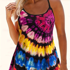 Tie Dye Spaghetti Strap Fitness Top Round Neck Stretchy Activewear