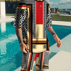 Men's Two-Piece Geometry Pattern T-shirt and Shorts Set