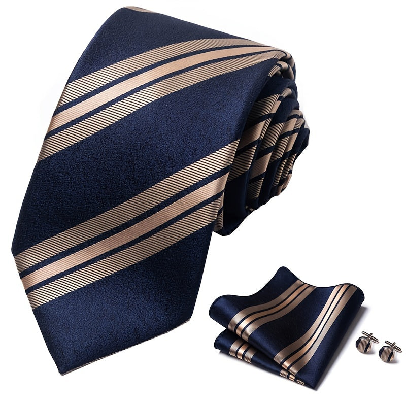 Men's Classic Business Tie Set with Pocket Square & Cufflinks