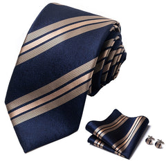 Men's Classic Business Tie Set with Pocket Square & Cufflinks