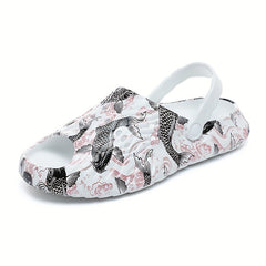 Men's Koi Print Non Slip Platform Slides Comfortable Slides For Indoor Outdoor