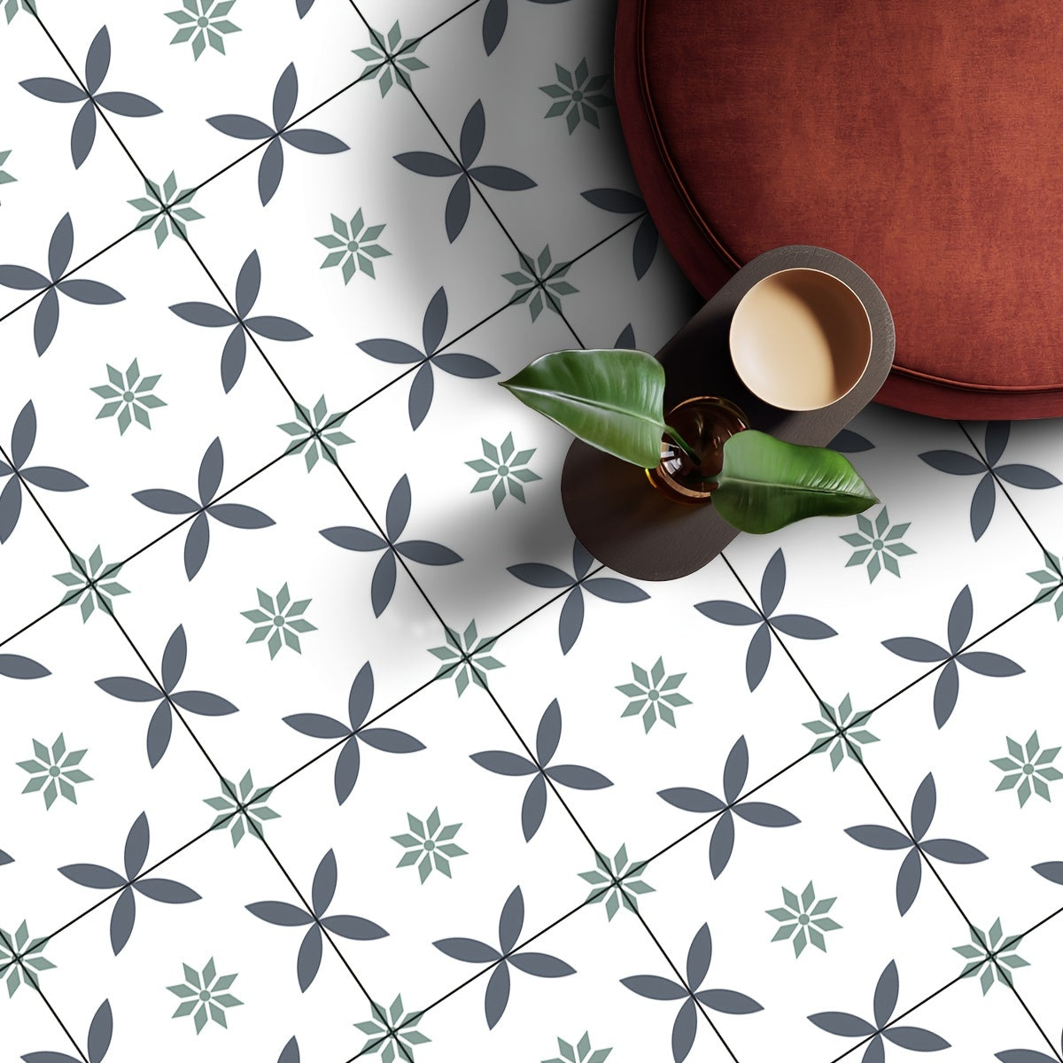 Boho Floor Stickers Waterproof Self-adhesive Tile Stickers 12pcs