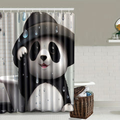 Panda Shower Curtain Set with Rings & Floor Mat - Modern Bathroom Accessory