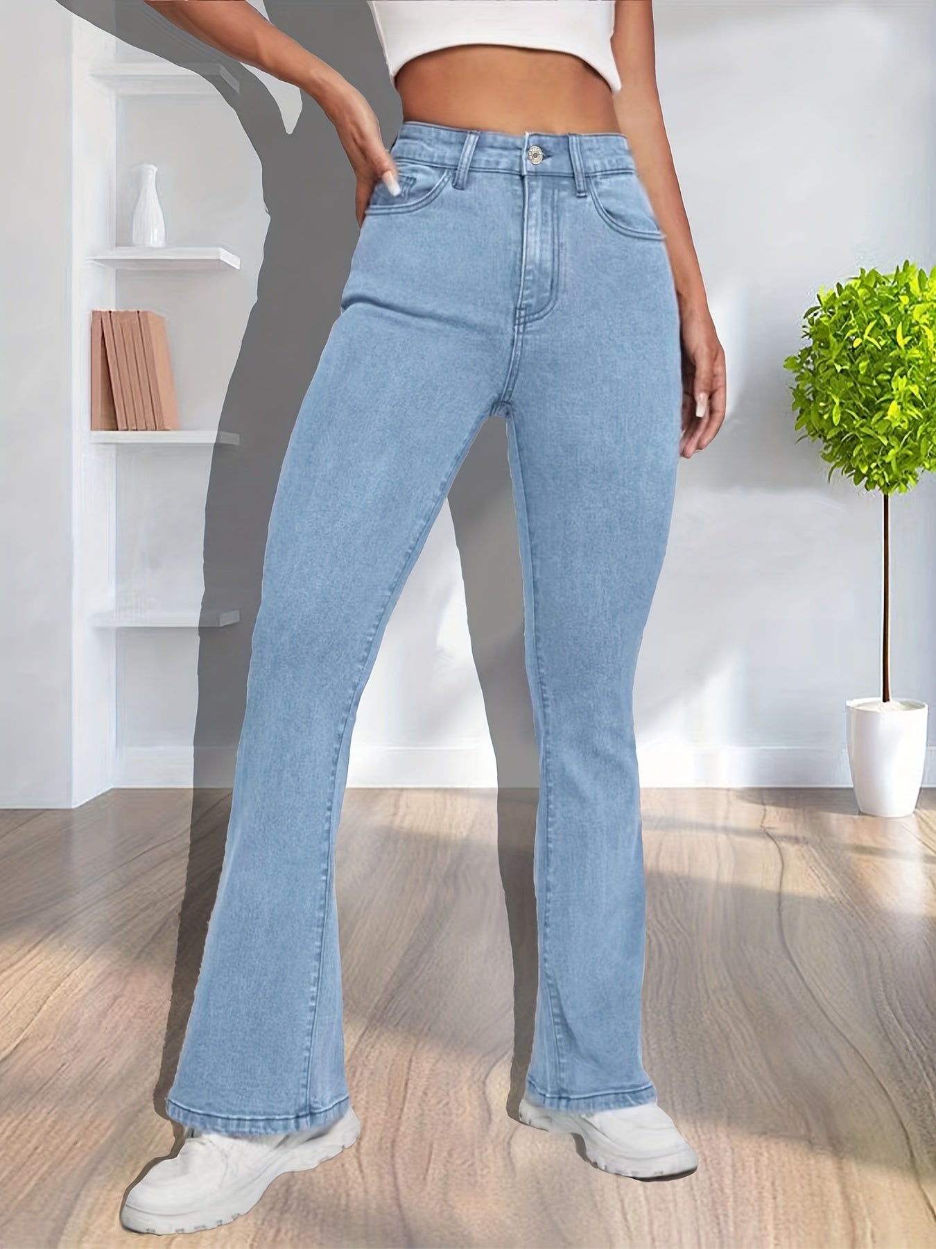 High Stretch Flared Jeans Wide Leg Denim Women's Pants
