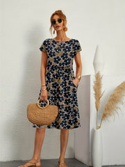 Floral Print Short Sleeve Dress Vintage Style