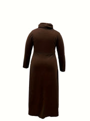 Solid Long Sleeve Maxi Dress with Pockets
