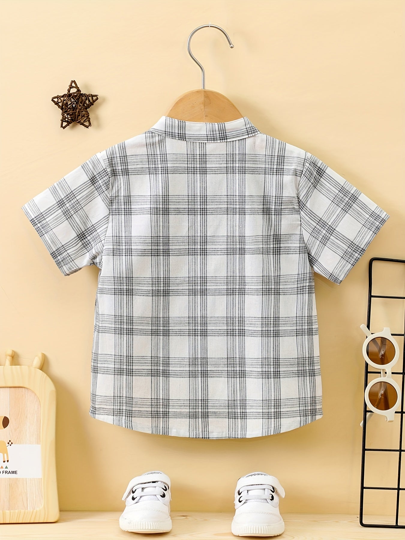 Baby Boys Plaid Short Sleeve Button-up Shirt for Summer