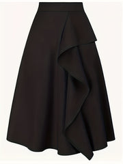Solid Ruffle Trim Mini Skirt High Rise Stretch