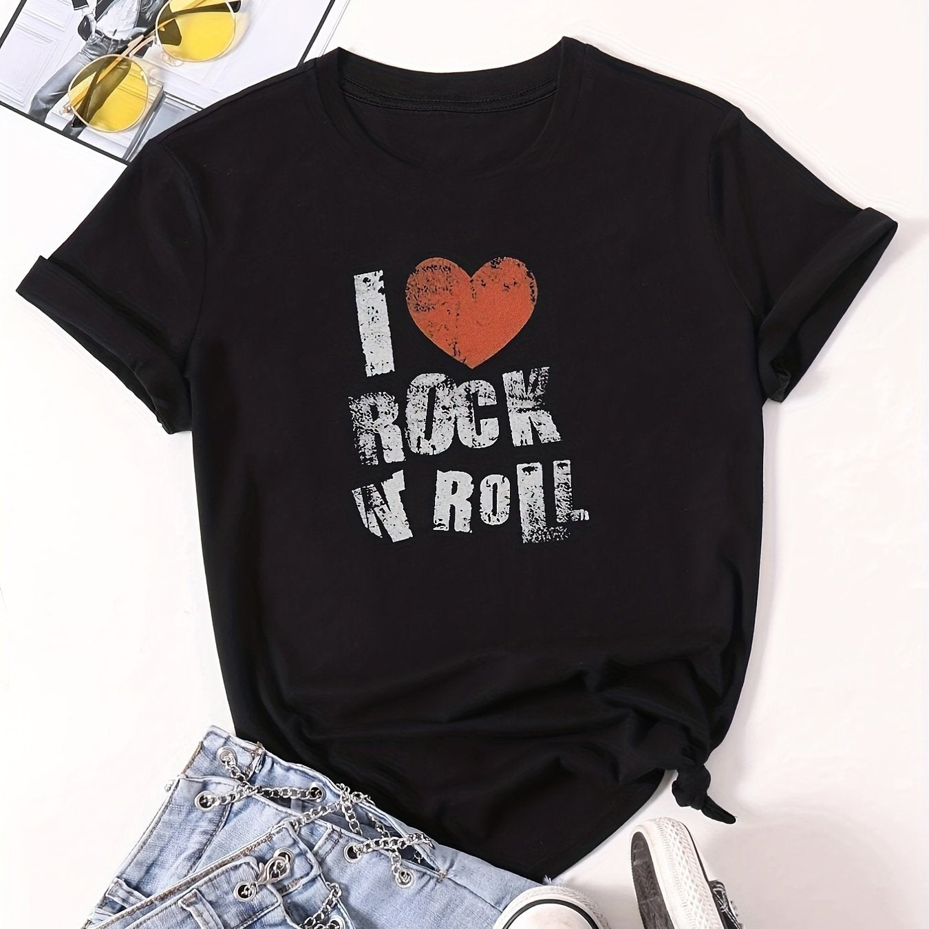 Rock T shirts Crew Neck Short Sleeve Hip Hops Tops Women's Clothing