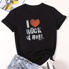Rock T shirts Crew Neck Short Sleeve Hip Hops Tops Women's Clothing