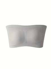 Plus Size Tube Bra Women's Solid Wireless Padded Bandeau Bra