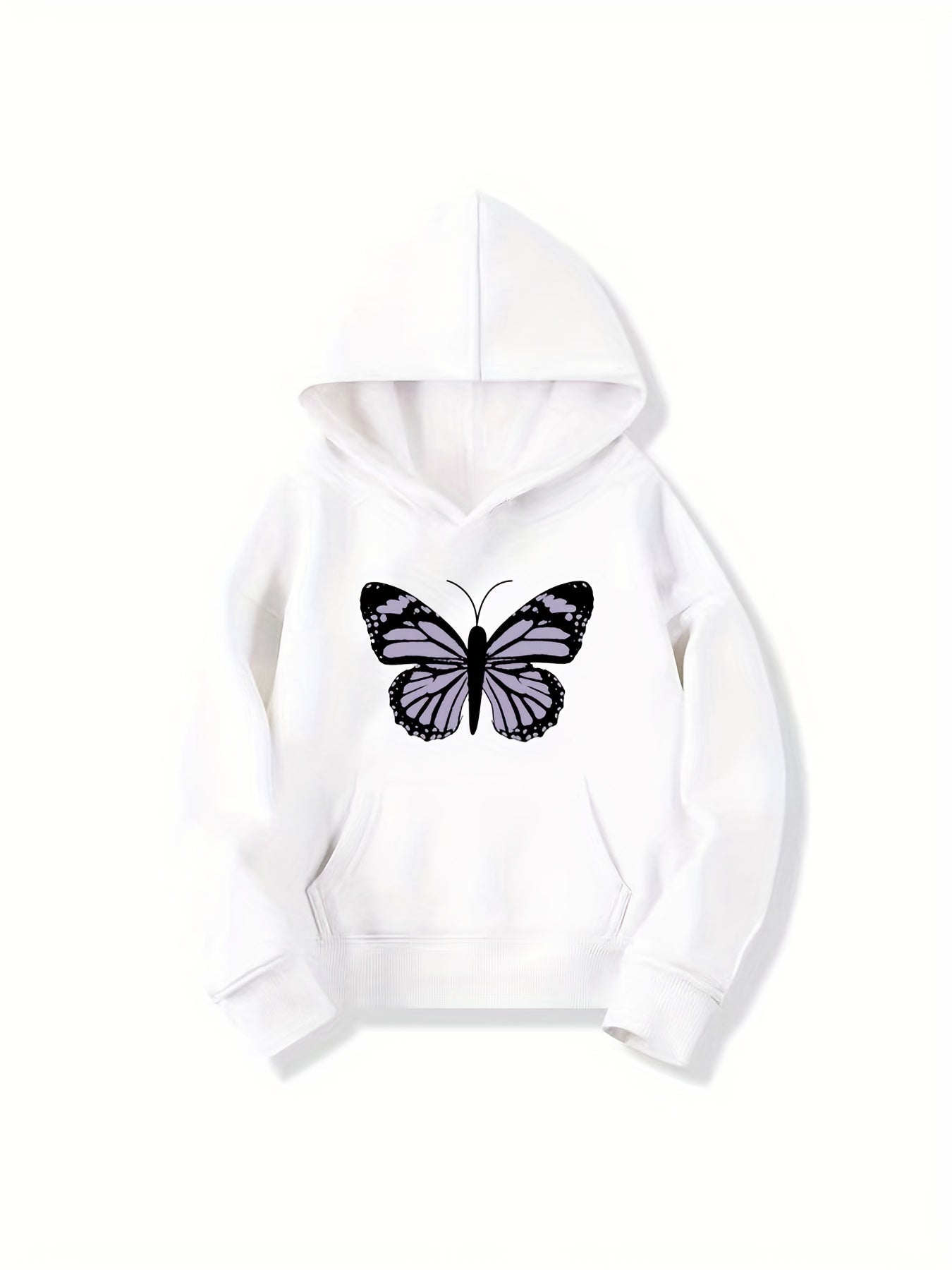Girls Butterfly Print Hooded Sweatshirt