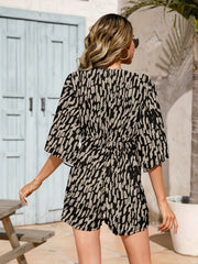Abstract Print Plunging Romper Sexy Knot Summer Romper
