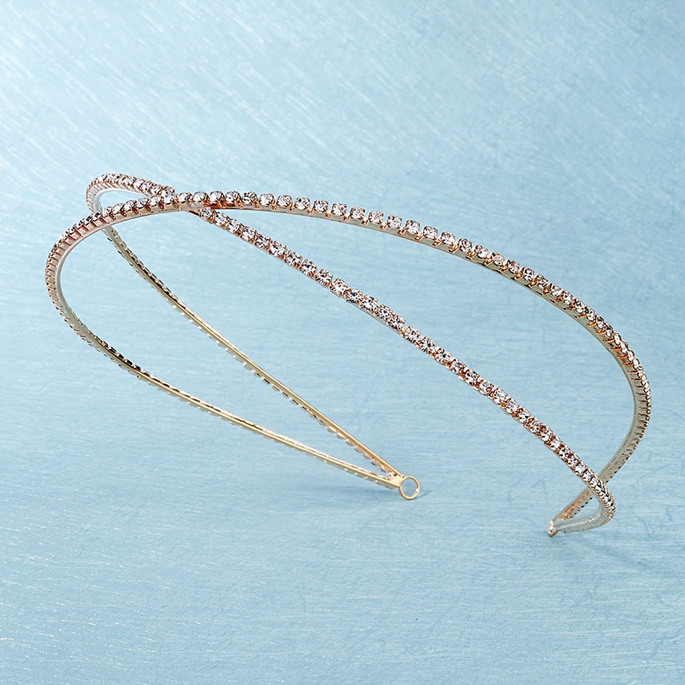 Double Row Cross Rhinestone Headband for Bridal Party Wedding