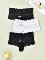 3 Pack Plus Size Lace Panties Set Women's Floral Underwear