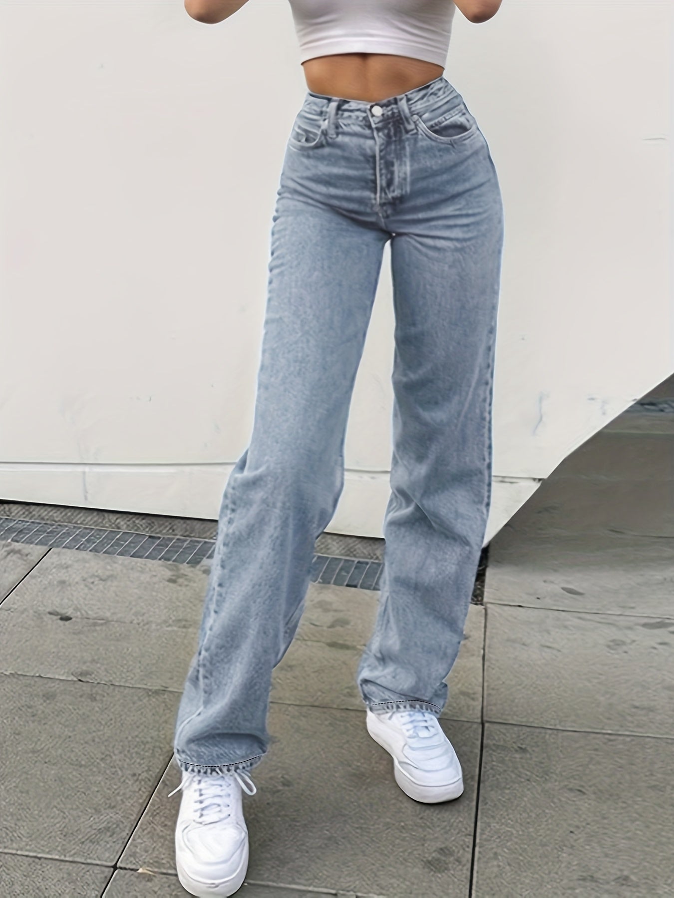 Butterfly Print High Waist Straight Jeans Wide Leg Baggy Denim Pants