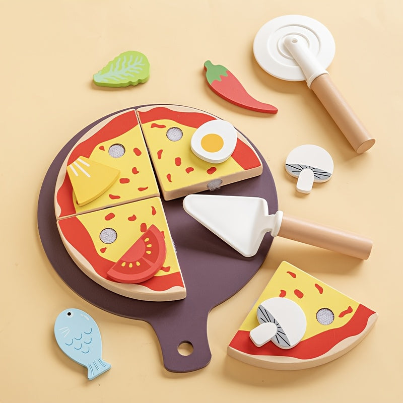 Wooden Royal Pizza Playset for Kids Realistic Pizza Dough & Toppings