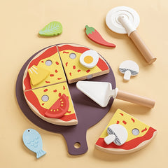 Wooden Royal Pizza Playset for Kids Realistic Pizza Dough & Toppings