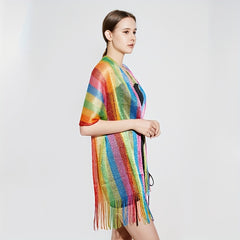 Rainbow Sexy Tassel Shawl Sunproof Mesh Scarf