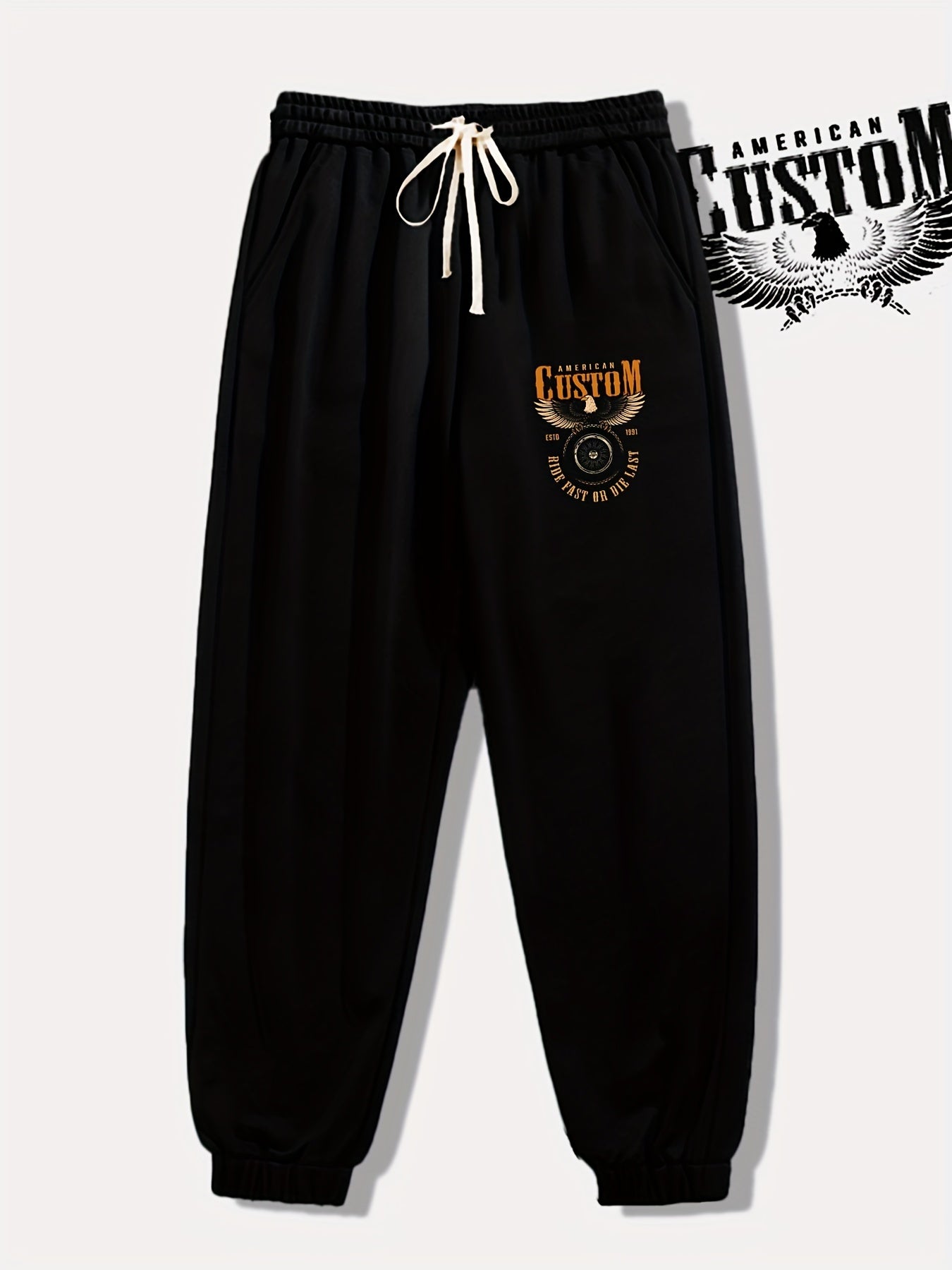 Skull Letter Print Drawstring Sweatpants Loose Fit Pants Men's Casual Joggers