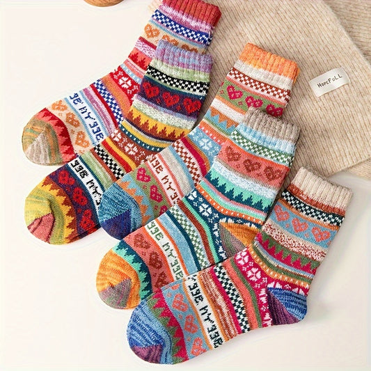 5 Pairs Heart Print Socks Warm Mid Tube Women's Stockings
