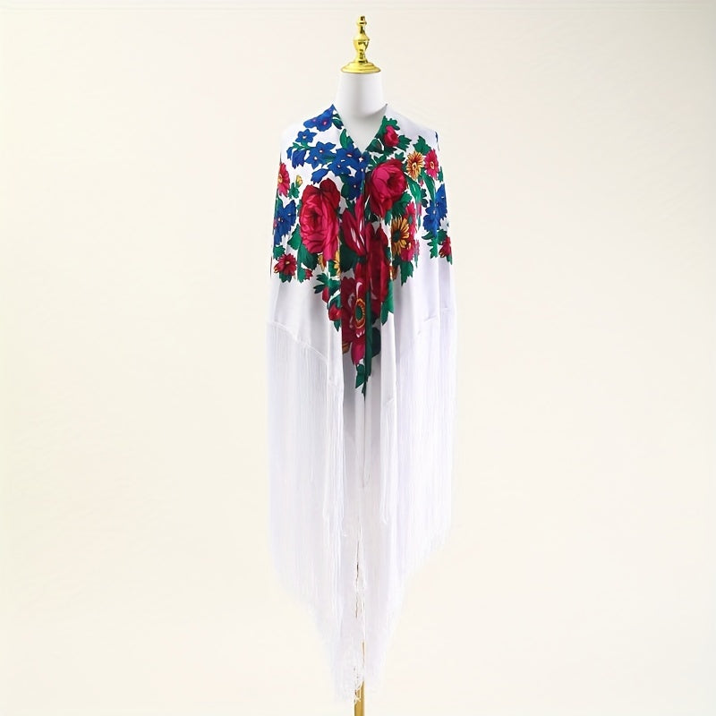 National Style Print Shawl Ultra Long Tassel Retro Style Shawl